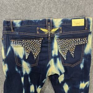 Robin's Jean Motor Studded Rhinestone Jeans Mens 42x34 Blue Tie Dye Straight